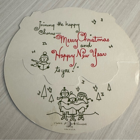 Vintage Litho Christmas Card Hawthorne & Sommerfield Unused USA Round Ornament - Picture 2 of 5